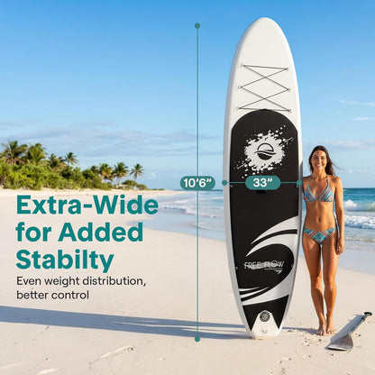 10’6” Inflatable Stand up Paddle Board with Premium SUP Accessories - 32” Wide Stable Design with Non-Slip EVA Deck Pad, for Youth and Adults, 350 Lbs. Capacity