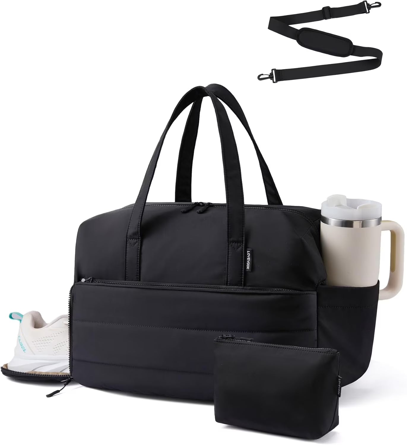 Small Gym Bag for Women with Large Tumbler Holder Pocket, Carry on Weekender Travel Duffel Bag with Shoe Compartment, Overnight Mini Personal Bag with Pouch for Workout Sport Dance Yoga
