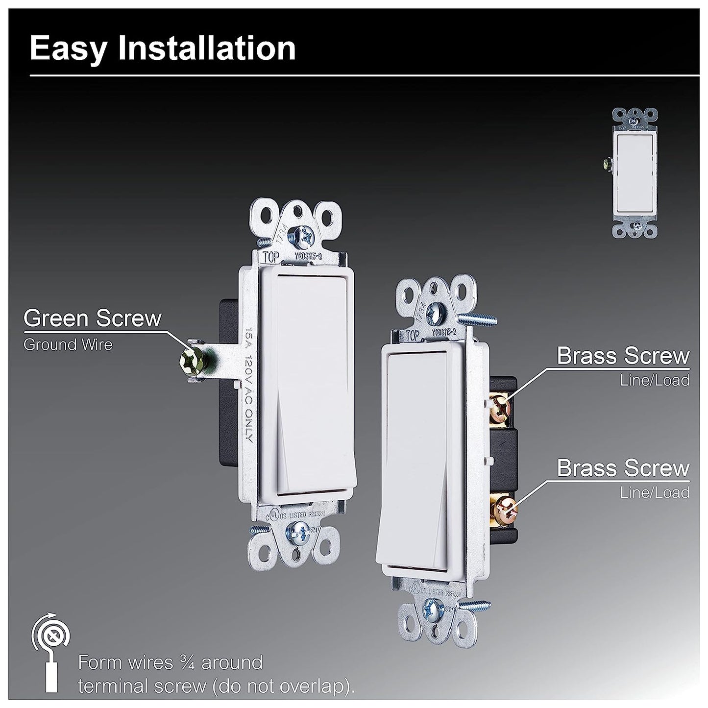 GE In-Wall Switch, Single Pole, Paddle Rocker, White, 1 Pack