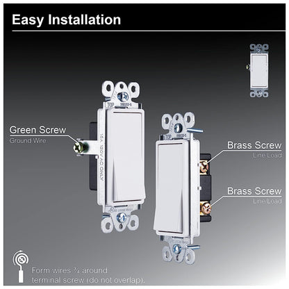GE In-Wall Switch, Single Pole, Paddle Rocker, White, 1 Pack