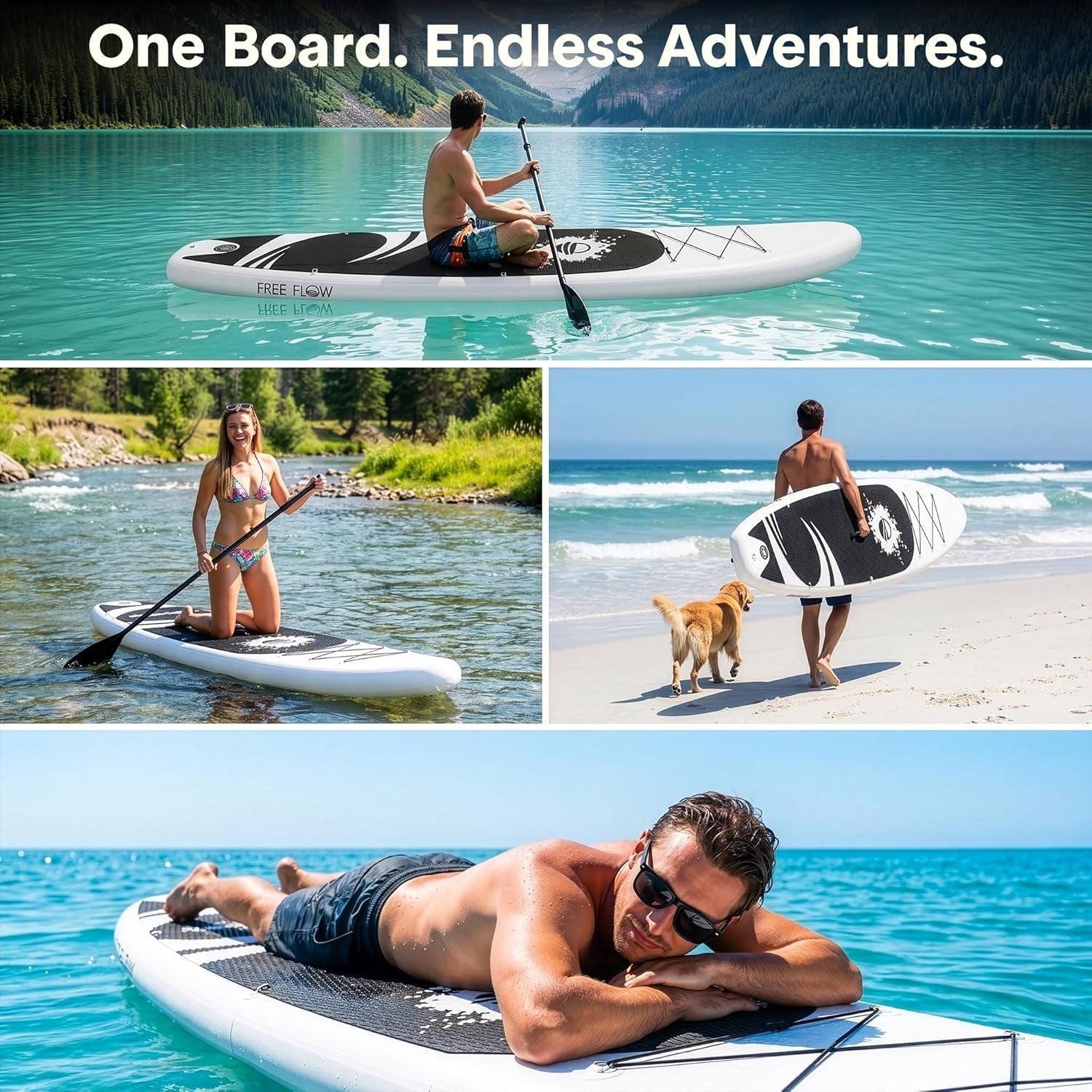 10’6” Inflatable Stand up Paddle Board with Premium SUP Accessories - 32” Wide Stable Design with Non-Slip EVA Deck Pad, for Youth and Adults, 350 Lbs. Capacity