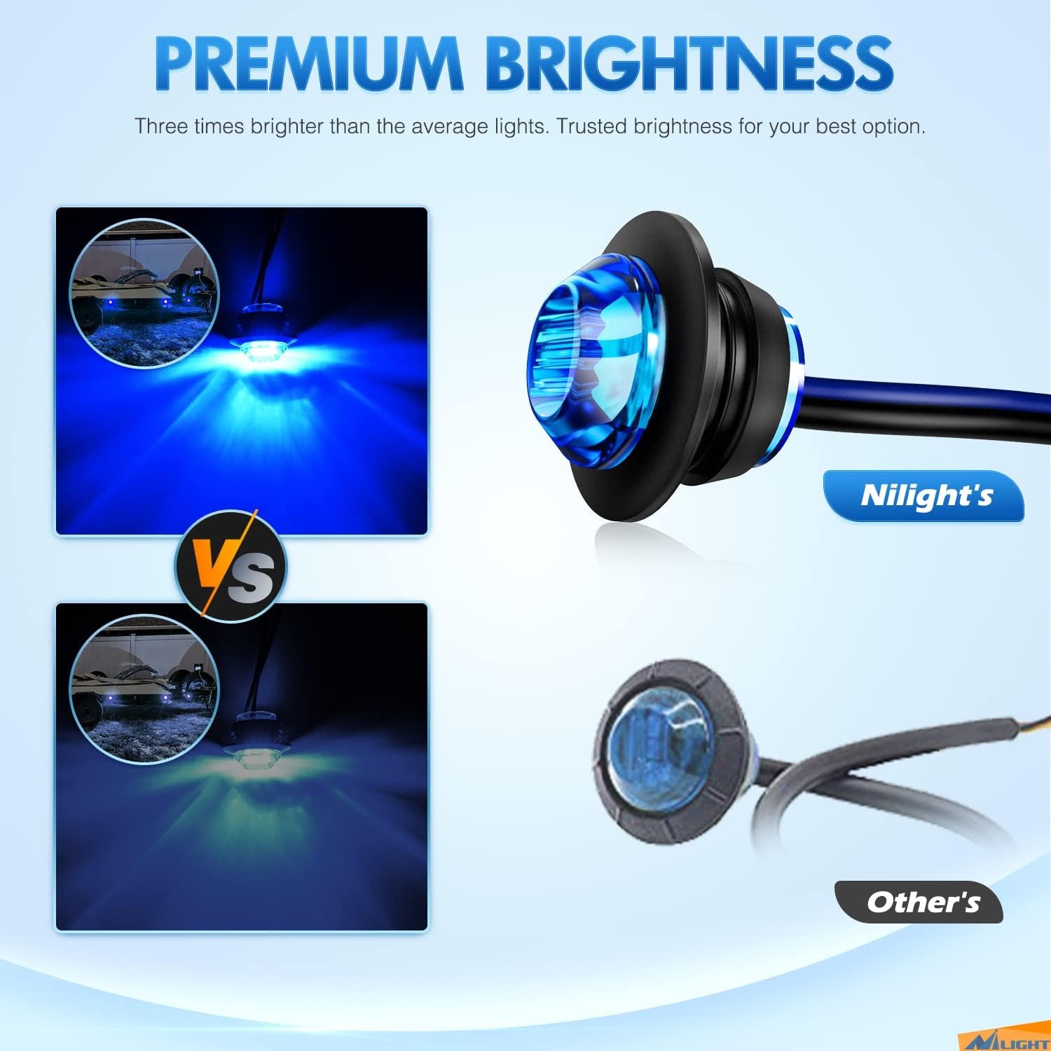 3/4" round LED Clearance Marker Lights,Blue, 10-Pack