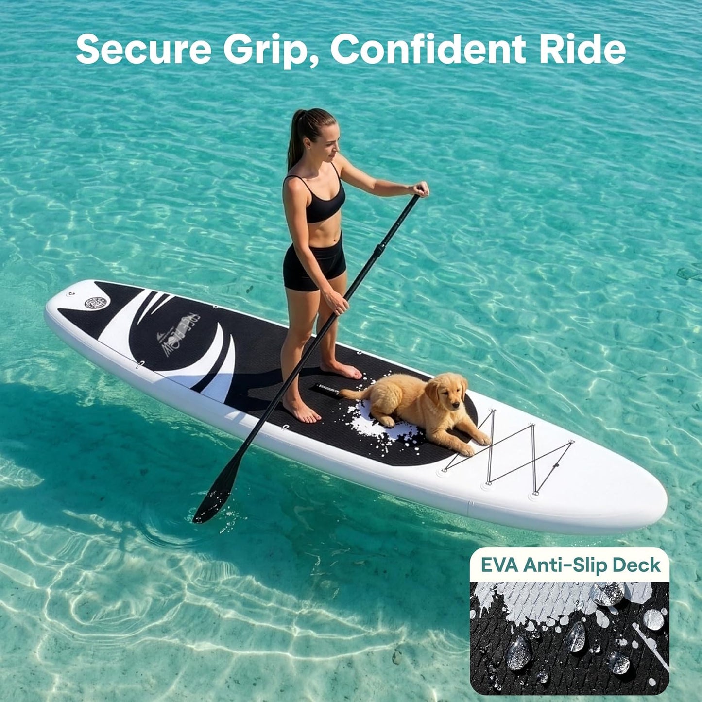 10’6” Inflatable Stand up Paddle Board with Premium SUP Accessories - 32” Wide Stable Design with Non-Slip EVA Deck Pad, for Youth and Adults, 350 Lbs. Capacity