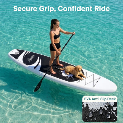 10’6” Inflatable Stand up Paddle Board with Premium SUP Accessories - 32” Wide Stable Design with Non-Slip EVA Deck Pad, for Youth and Adults, 350 Lbs. Capacity