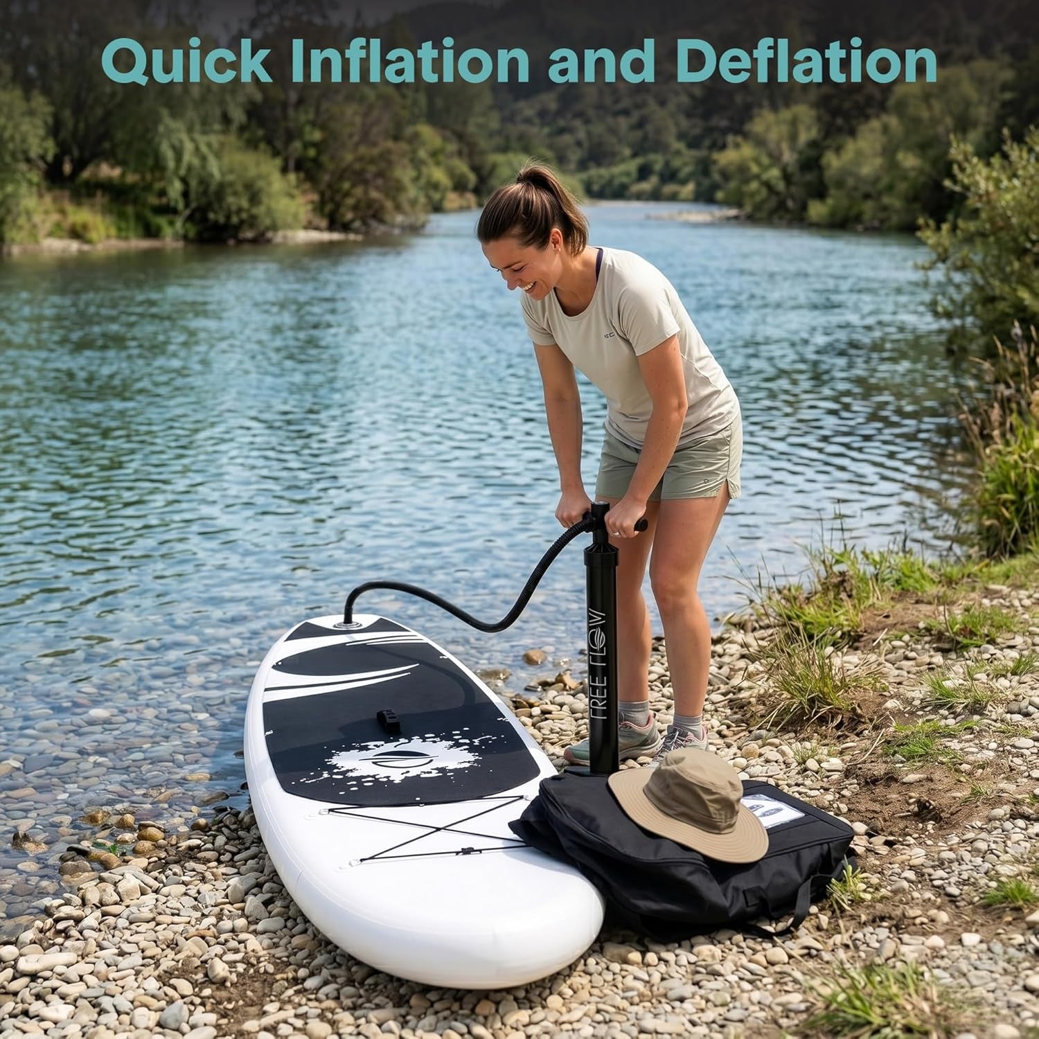 10’6” Inflatable Stand up Paddle Board with Premium SUP Accessories - 32” Wide Stable Design with Non-Slip EVA Deck Pad, for Youth and Adults, 350 Lbs. Capacity