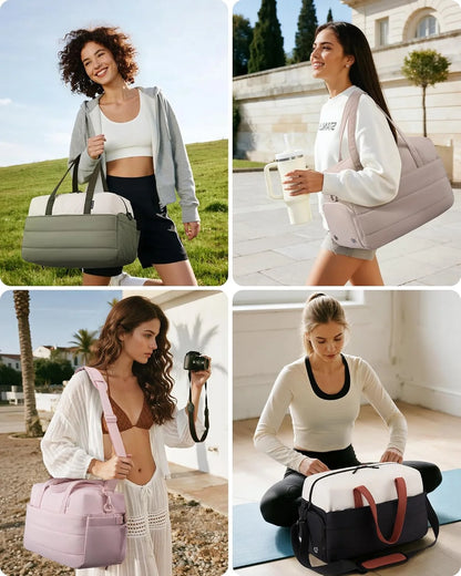 Small Gym Bag for Women with Large Tumbler Holder Pocket, Carry on Weekender Travel Duffel Bag with Shoe Compartment, Overnight Mini Personal Bag with Pouch for Workout Sport Dance Yoga