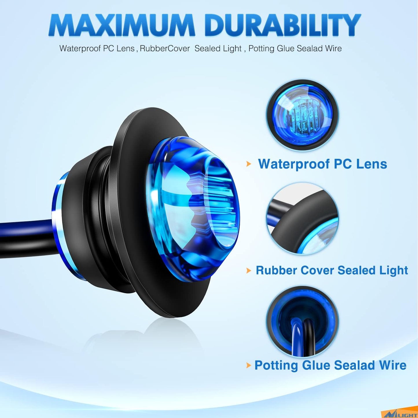 3/4" round LED Clearance Marker Lights,Blue, 10-Pack