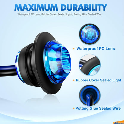 3/4" round LED Clearance Marker Lights,Blue, 10-Pack